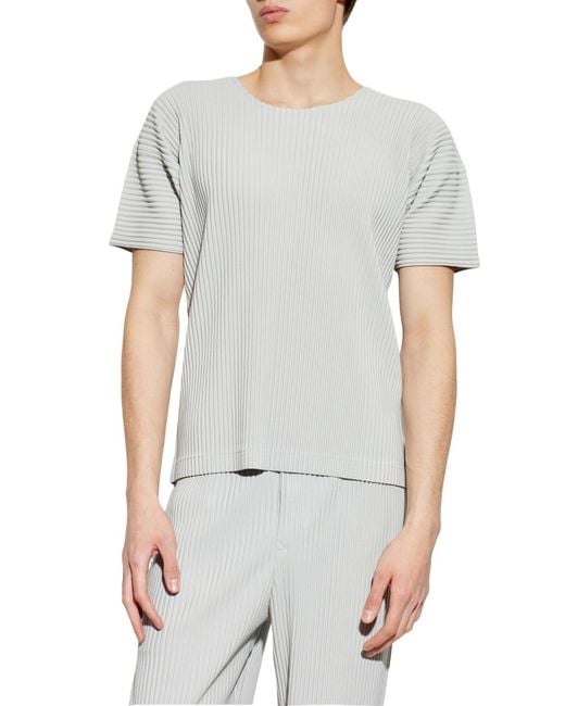 Homme Plissé Issey Miyake White Pleated T-Shirt for men