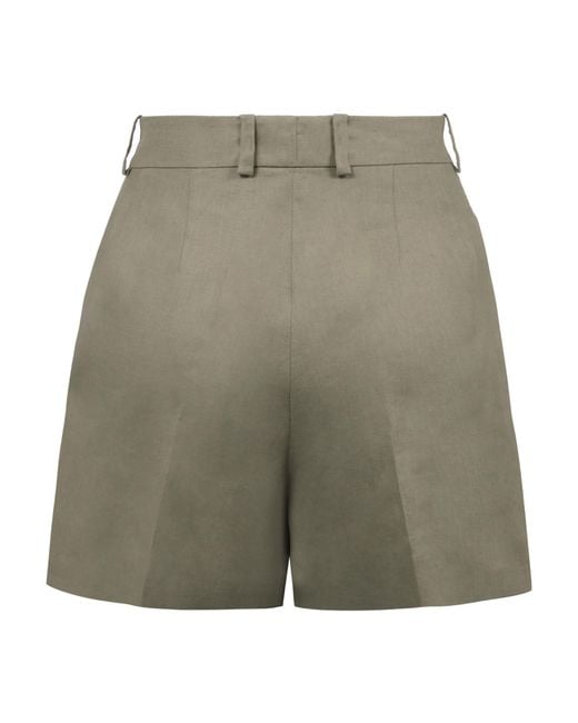 Kiton Green Pleated Linen Shorts