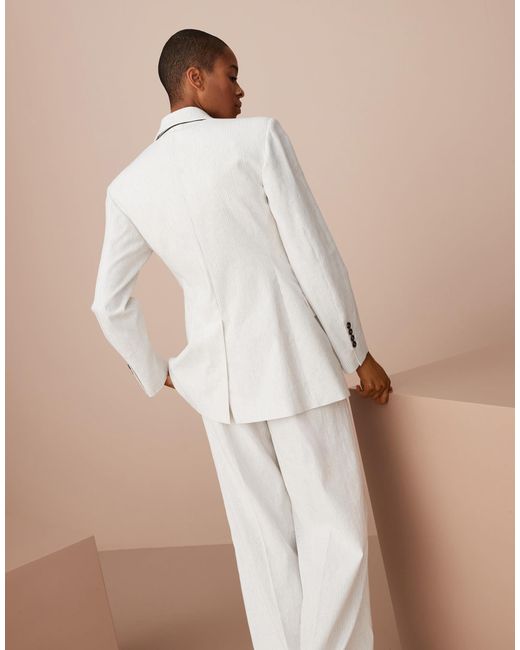 Brunello Cucinelli White Stripped Buttoned Jacket