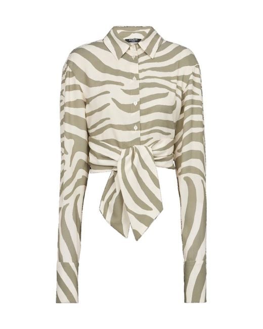 Balmain White Animal Printed Cropped Shirt