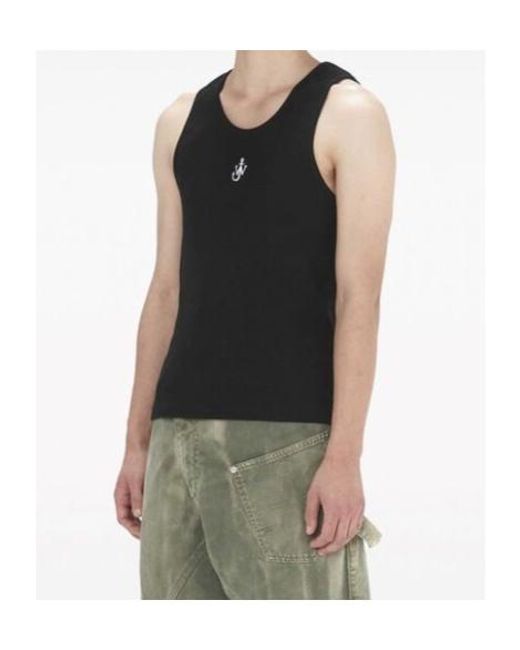J.W. Anderson Black Jw Anderson Logo-Embroidered Ribbed-Knit Sleeveless Tank Top for men