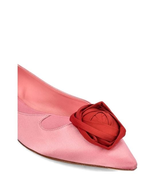 Roger Vivier Pink Pointed Toe Satin Flat Shoes