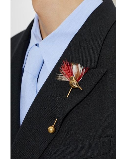 Dries Van Noten White Bird-Shaped Brooch for men