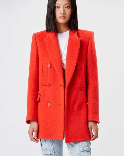 Isabel Marant Red Lileya Double Breasted Virgin Wool Coat
