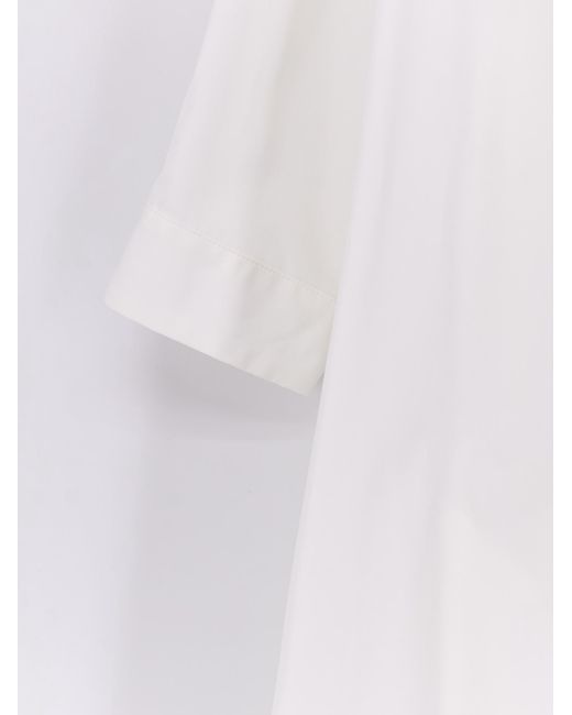 Aspesi White Gathered V-Neck Dress