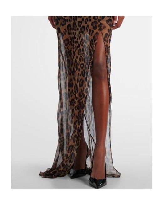 Blumarine Brown Print Silk Maxi Dress