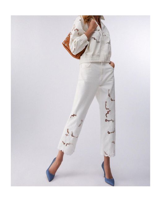 Liu Jo White Openwork Embroidered Bomber Jacket
