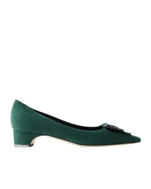 Manolo Blahnik Green Beti 30 Embellished Suede Pumps