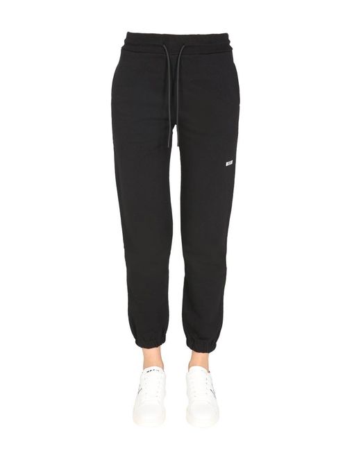 MSGM Black Logo Printed Drawstring Pants