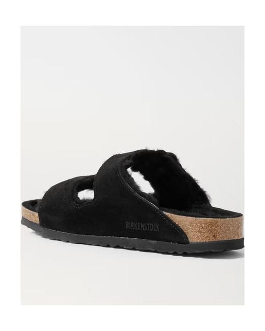 Birkenstock Black Arizona Shearling Double-Strap Sandals