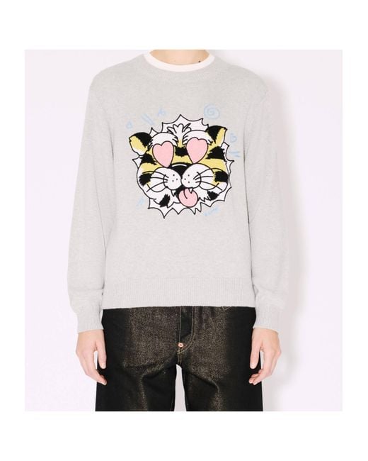 KENZO Gray Wild Tiger Knitted Jumper