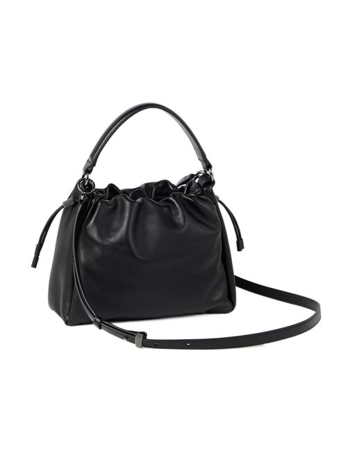 Brunello Cucinelli Black Embellished Drawstring Shoulder Bag