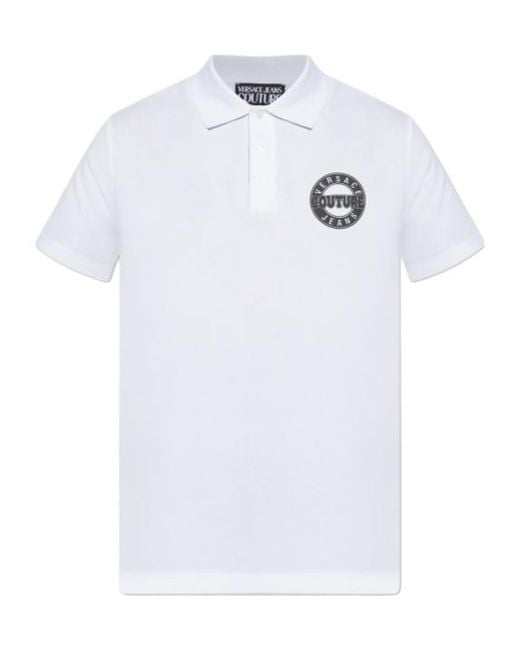 Versace Jeans White Couture Logo Print Short-Sleeved Polo Shirt for men