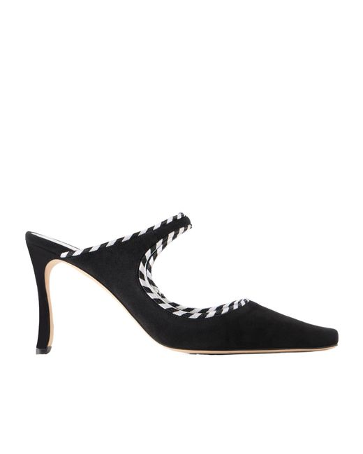 Manolo Blahnik Black Solid Color Suede Mules