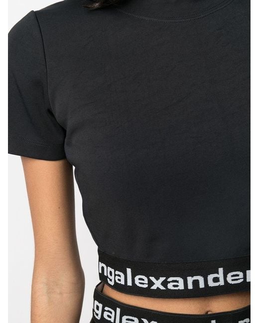 Alexander Wang Black Logo-Tape Cropped T-Shirt