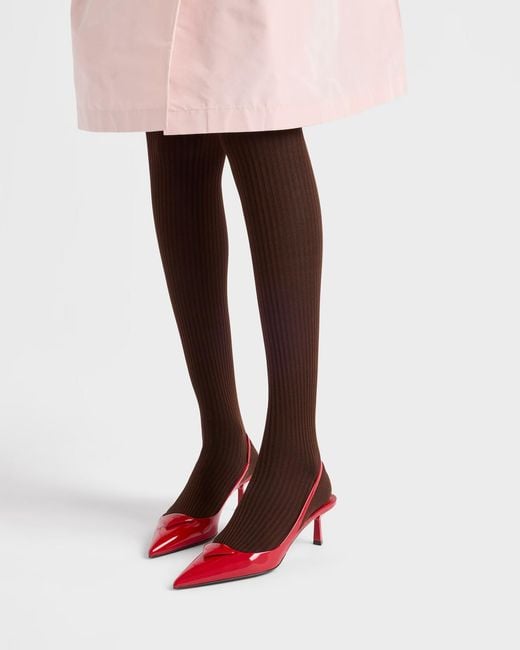 Prada Red Logo Detailed Slingback Pumps