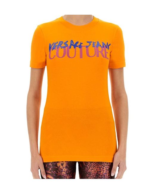 Versace Jeans Orange Couture Logo Printed Crewneck T-Shirt