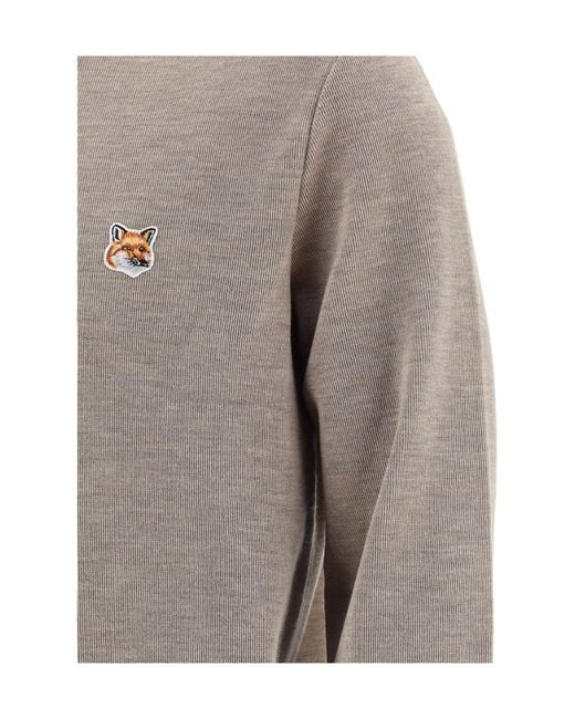 Maison Kitsuné Gray Roll-Neck Fine-Knit Jumper for men
