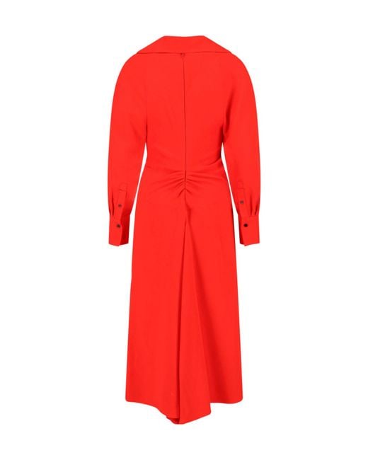 Victoria Beckham Red Long Sleeve Maxi Dress