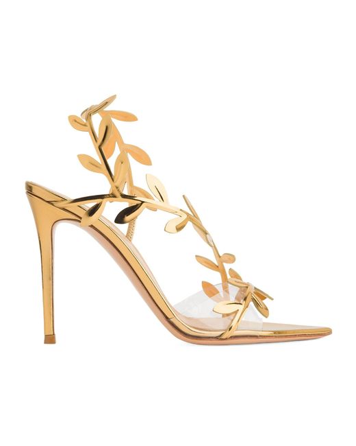 Gianvito Rossi Metallic Flavia Leaf Motif Pointed-Toe Sandals