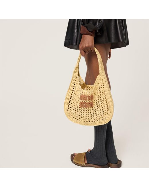 Miu Miu Natural Raffia-Effect Woven Hobo Bag