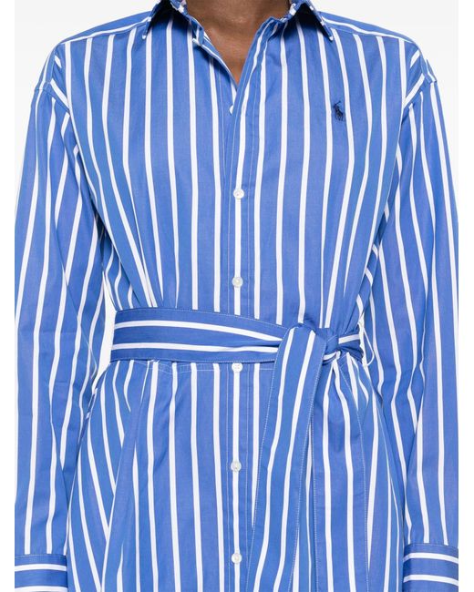 Polo Ralph Lauren Blue Striped Tie-Waisted Shirt Dress