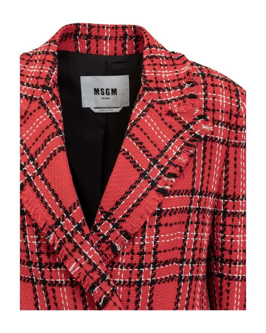 MSGM Red Double-Breasted Checked Blazer