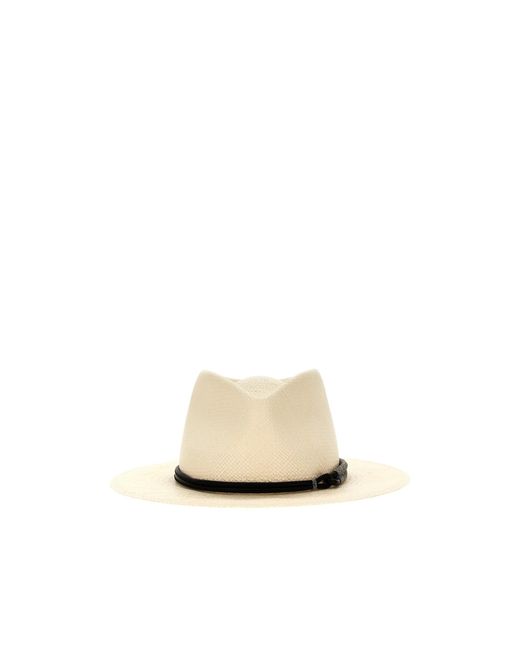 Brunello Cucinelli White Flat Brim Fedora Hat
