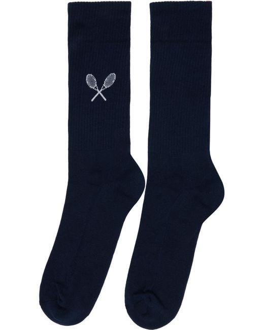Thom Browne Blue Double-Racket Ribbed-Detailed Socks for men