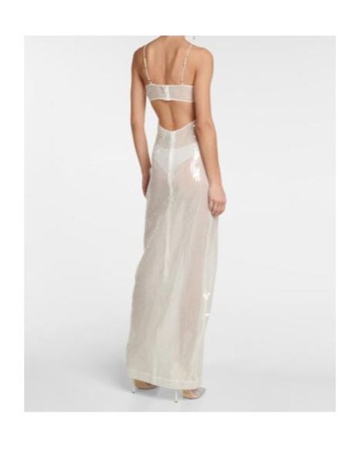 Nensi Dojaka White Bridal Sequined Tulle Gown