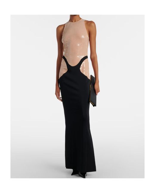 Mugler Black Sequin Ruffle Dress