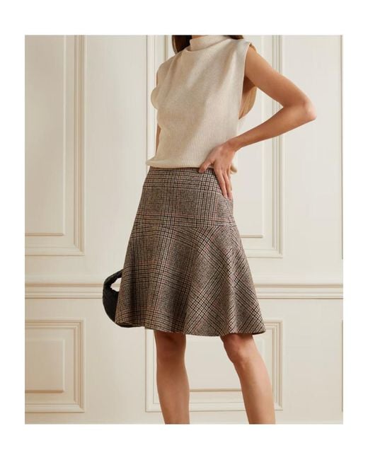 Brunello Cucinelli Natural Check Pleated Mini Skirt