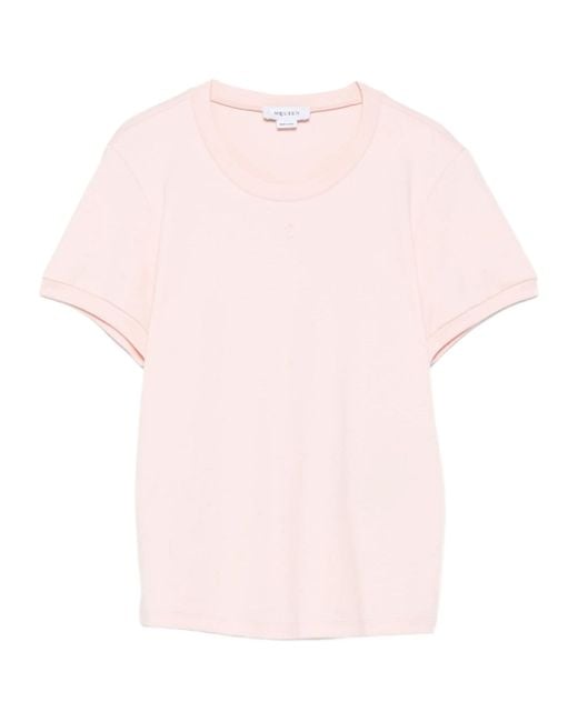 McQ Alexander McQueen Pink Alexander Mcqueen Skull Embroidered Crewneck T-Shirt