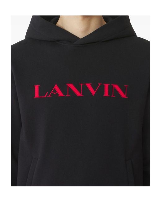 Lanvin Black Logo-Embroidered Kangaroo Pocket Hoodie for men