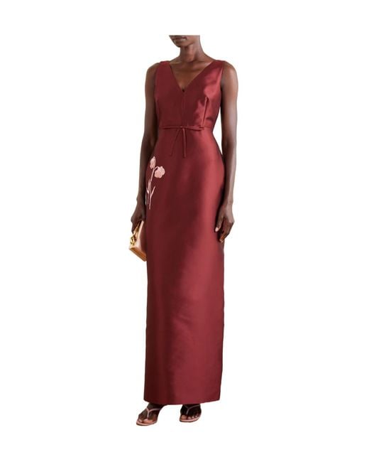 Erdem Bow-Detailed Embroidered Mikado Gown