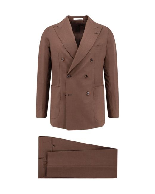 Tagliatore Brown Double-Breasted Peak-Lapel Suit for men
