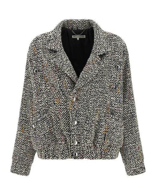 Alessandra Rich Gray Tweed Button-Up Bomber Jacket