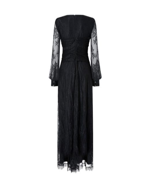 Pinko Black Long Lace Dress With V-Neck