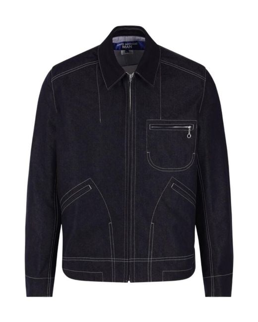 Junya Watanabe Blue Contrast-Stitch Zip-Up Jacket for men
