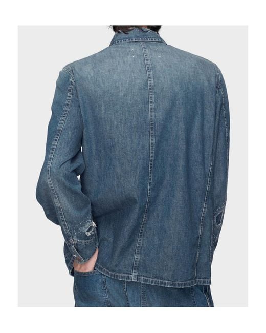 Maison Margiela Blue Distressed Denim Caban Jacket for men