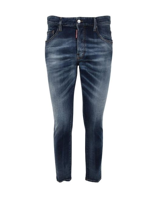 DSquared² Blue Distressed Logo Patch Slim-Fit Jeans for men