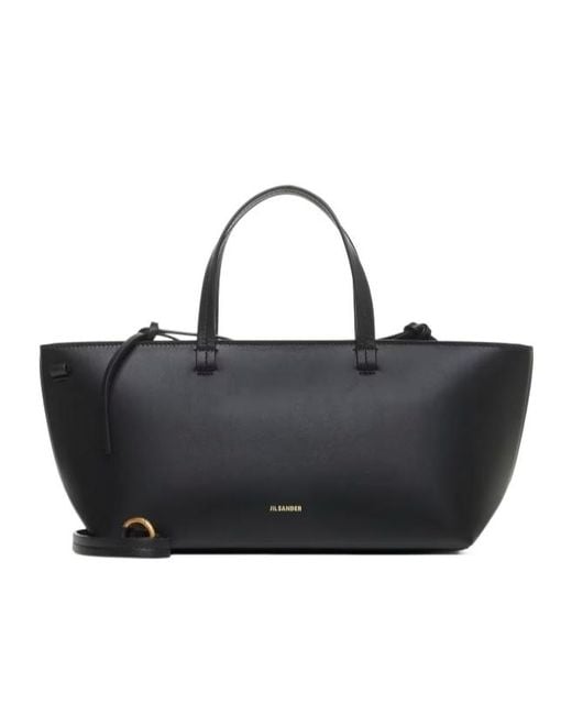 Jil Sander Black Logo Printed Top Handle Bag