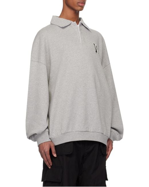 we11done Gray Polo Collar Logo Sweater for men