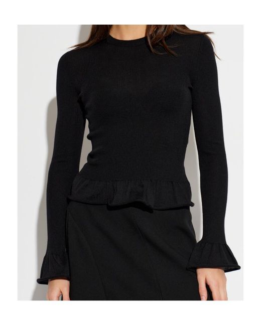 Jil Sander Black Ruffled Hem Knitted Sweater
