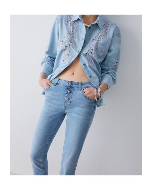 Liu Jo Blue Gemstone-Appliqué Turn-Up Jeans