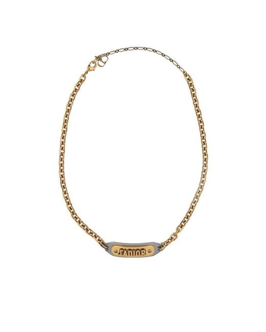 Dior Metallic Metal Logo Necklace