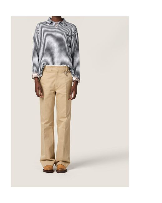 Miu Miu Gray Striped Zip Polo Knitted Top