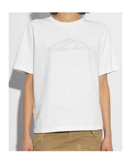 DSquared² White Logo Printed Crewneck T-Shirt