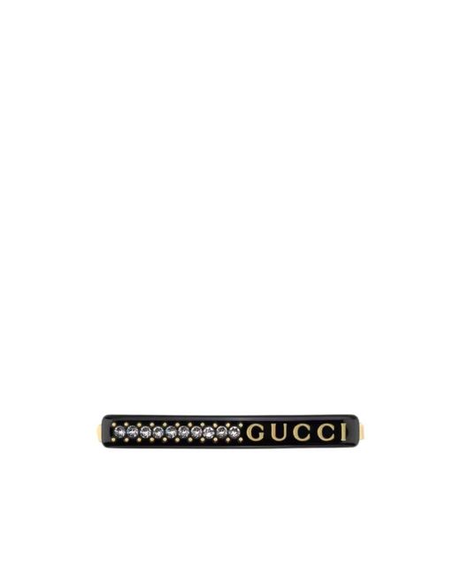 Gucci White Logo-Print Crystal-Embellished Hair Clip