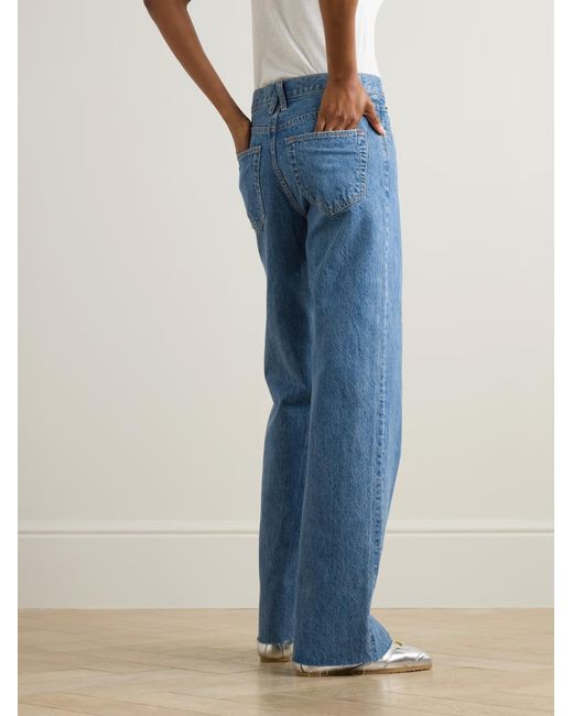 SLVRLAKE Denim Blue Grace Frayed Mid-Rise Wide-Leg Jeans